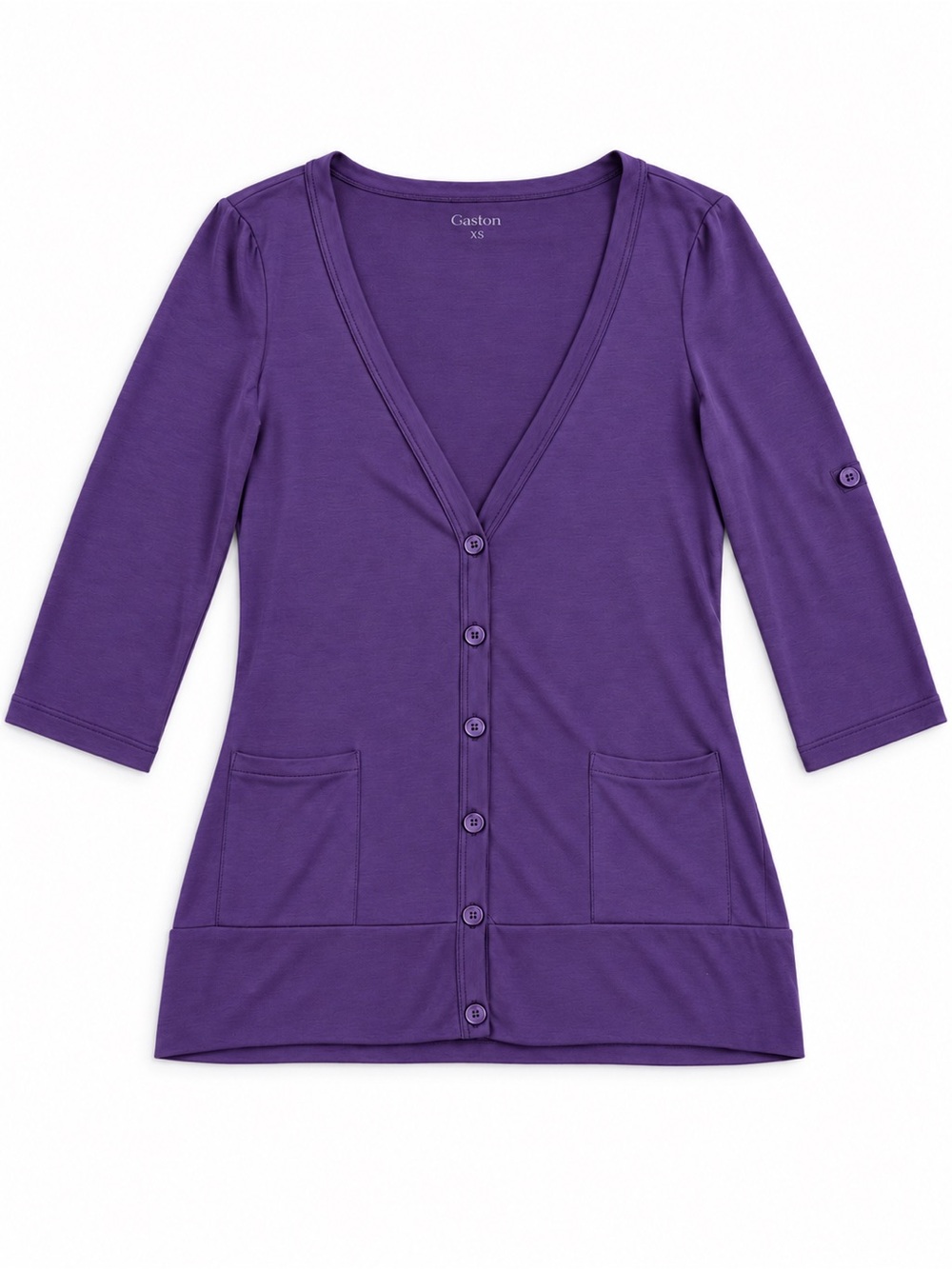 CASLON LONG LINE RELAXED CARDIGAN WOMENS XSMALL PURPLE ROLL TAB SLEEVES
